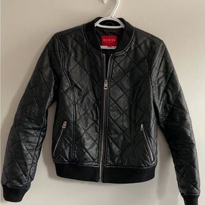 Guess Black Leather Bomber Jacket
